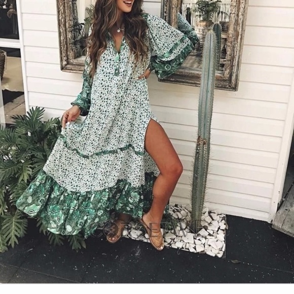 Spell Dresses & Skirts - Spell & Gypsy Winona Boho Floral Green Maxi Dress